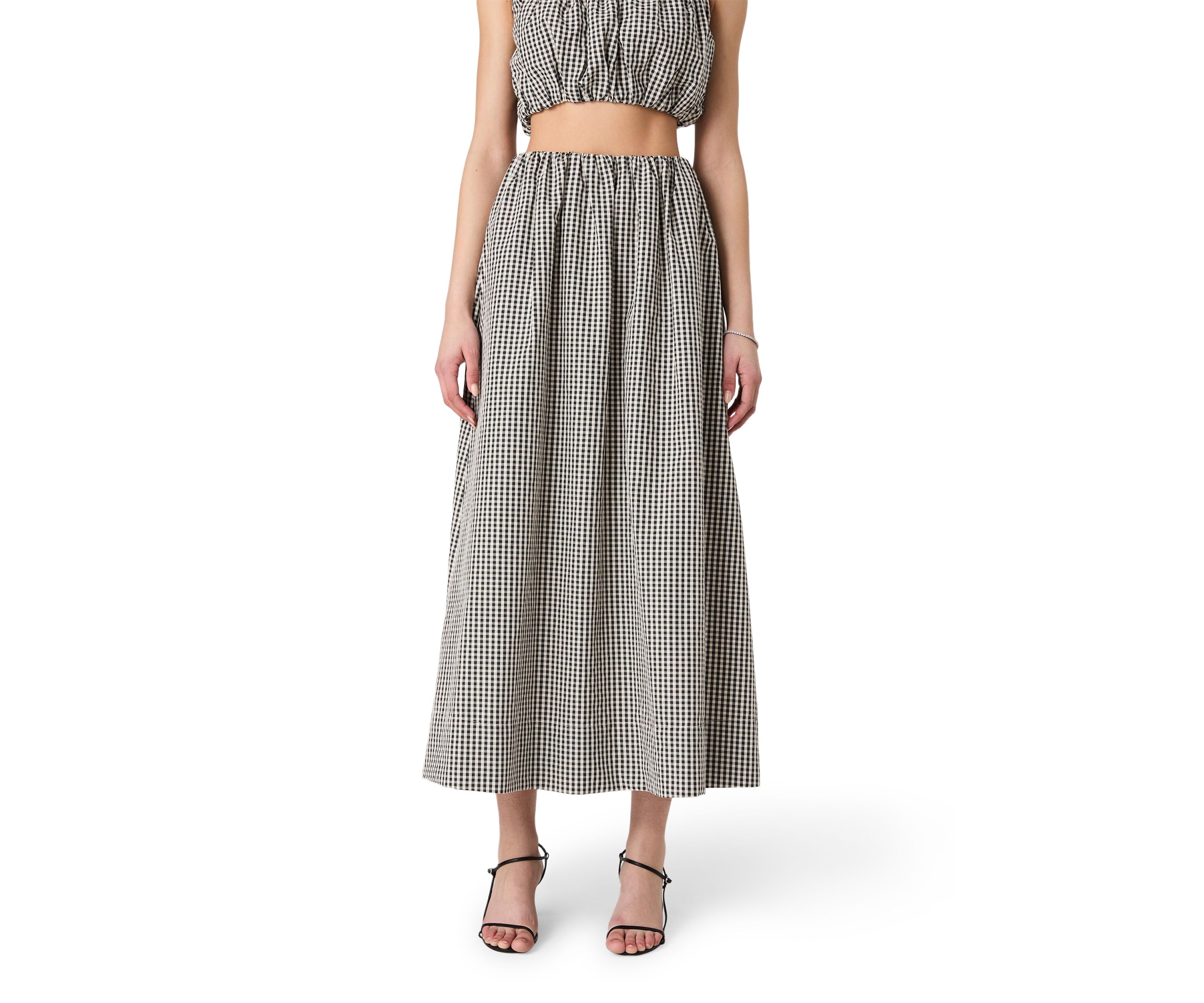 Gingham Ruched Midi Skirt