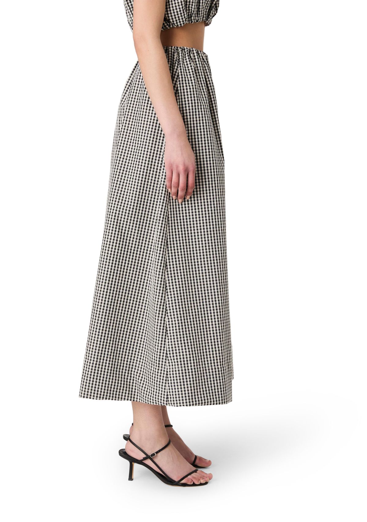Gingham Ruched Midi Skirt