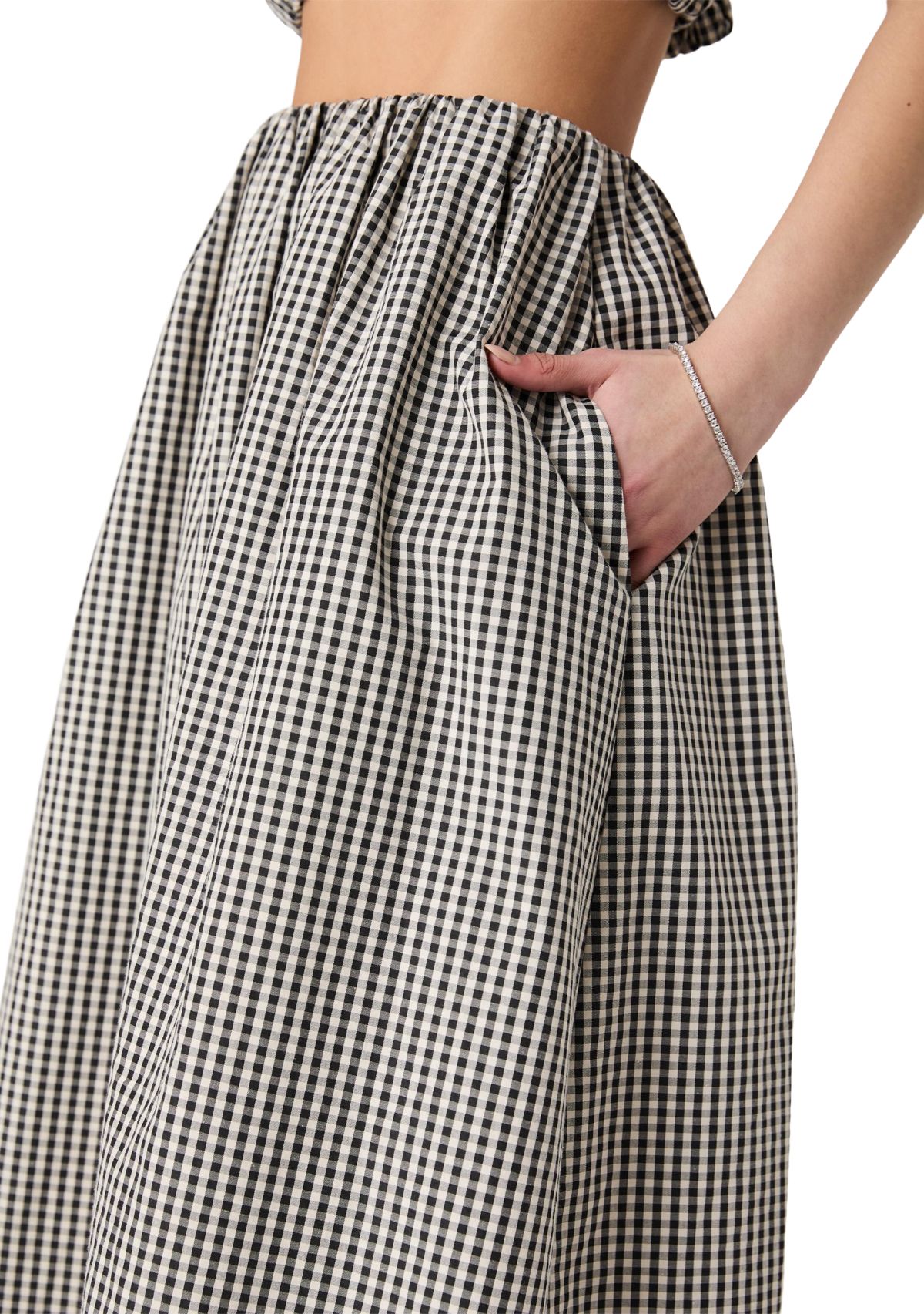 Gingham Ruched Midi Skirt