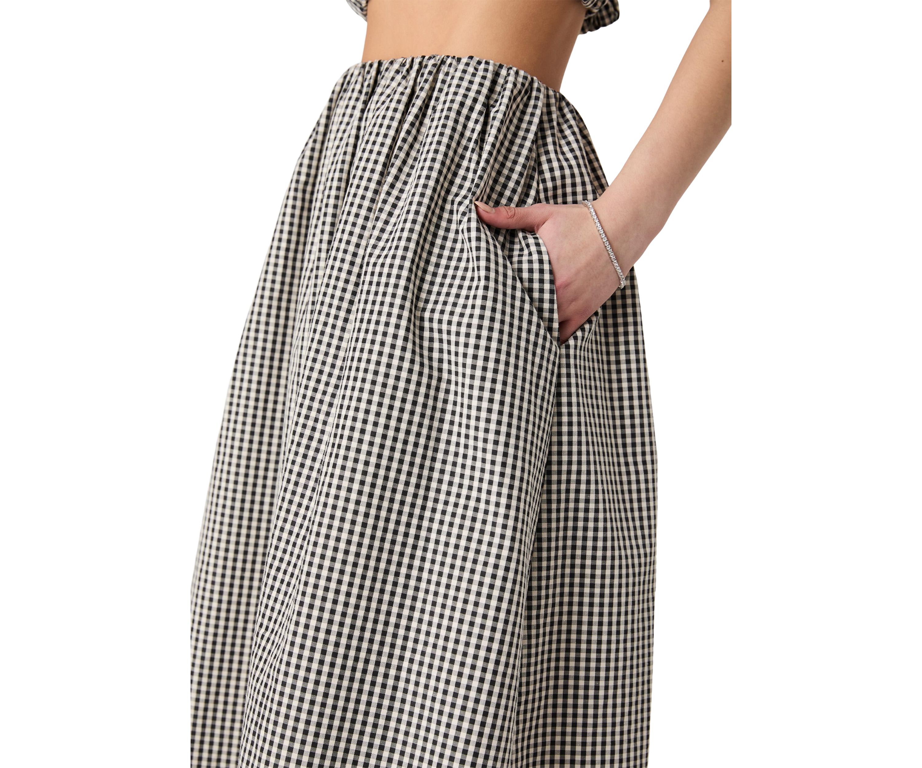 Gingham Ruched Midi Skirt
