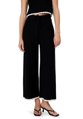 French Connection Women's Teddy Diamond Knit Contrast Pants, White, Small