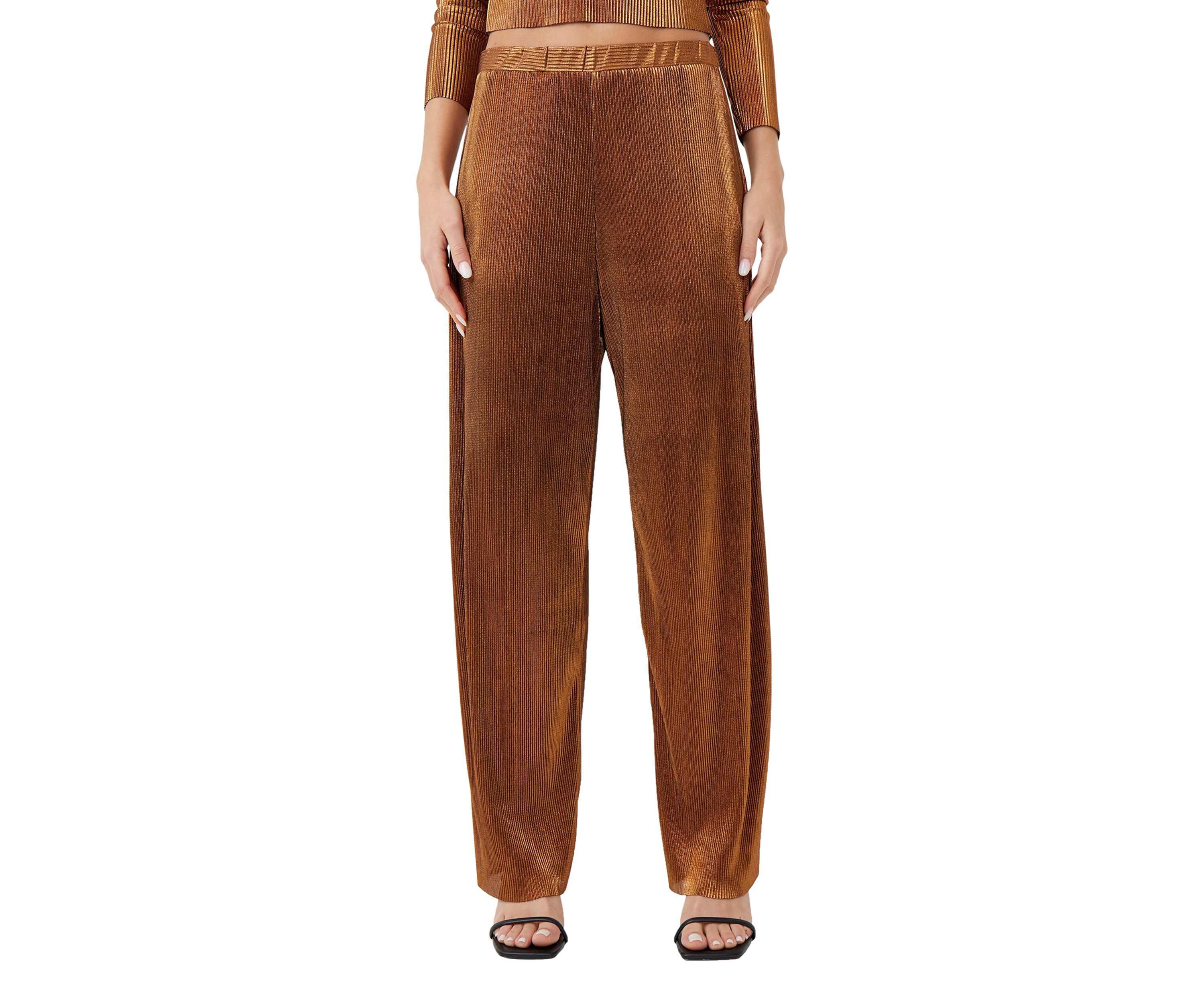 Taina Metallic Pleated Jersey Pants