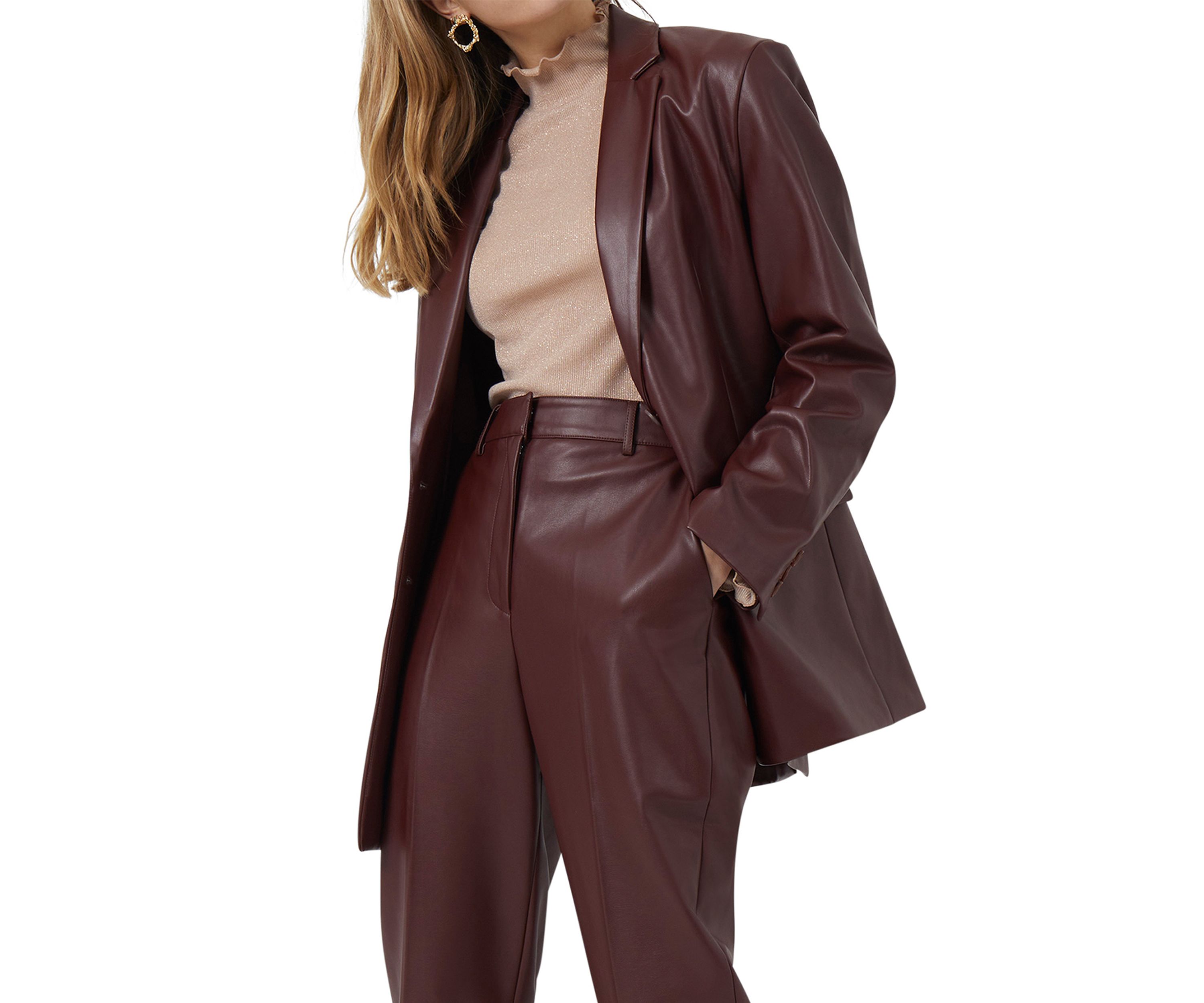Crolenda Faux Leather Blazer