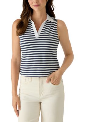 French Connection Women's Stripes Polo Collar Trim Tank Top