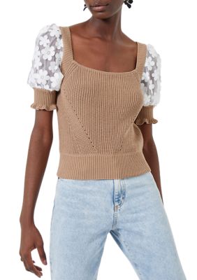 Smocked Short Blouson Sleeve Sweater