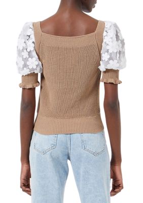 Smocked Short Blouson Sleeve Sweater