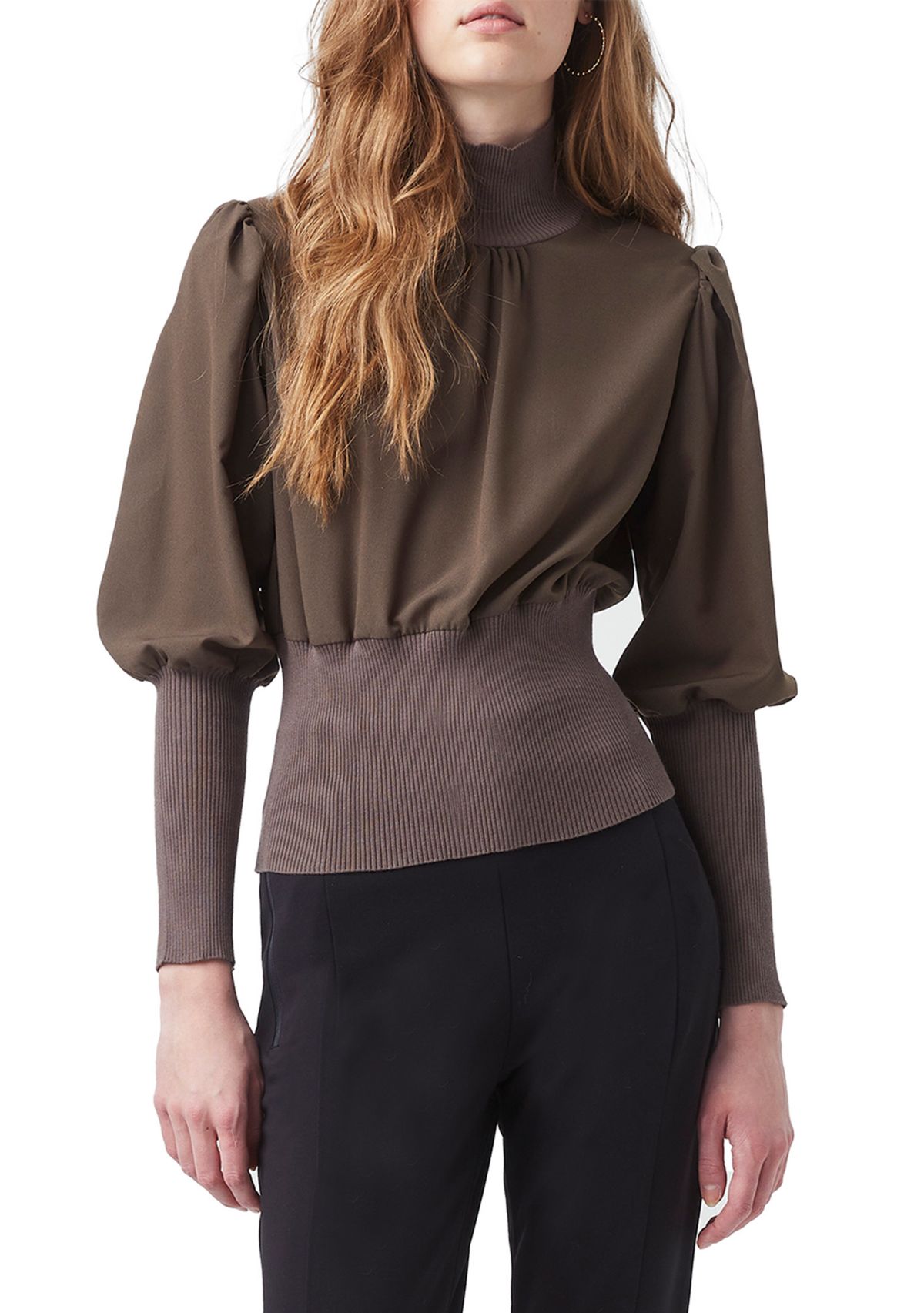 Puff Sleeve Mock Neck Top