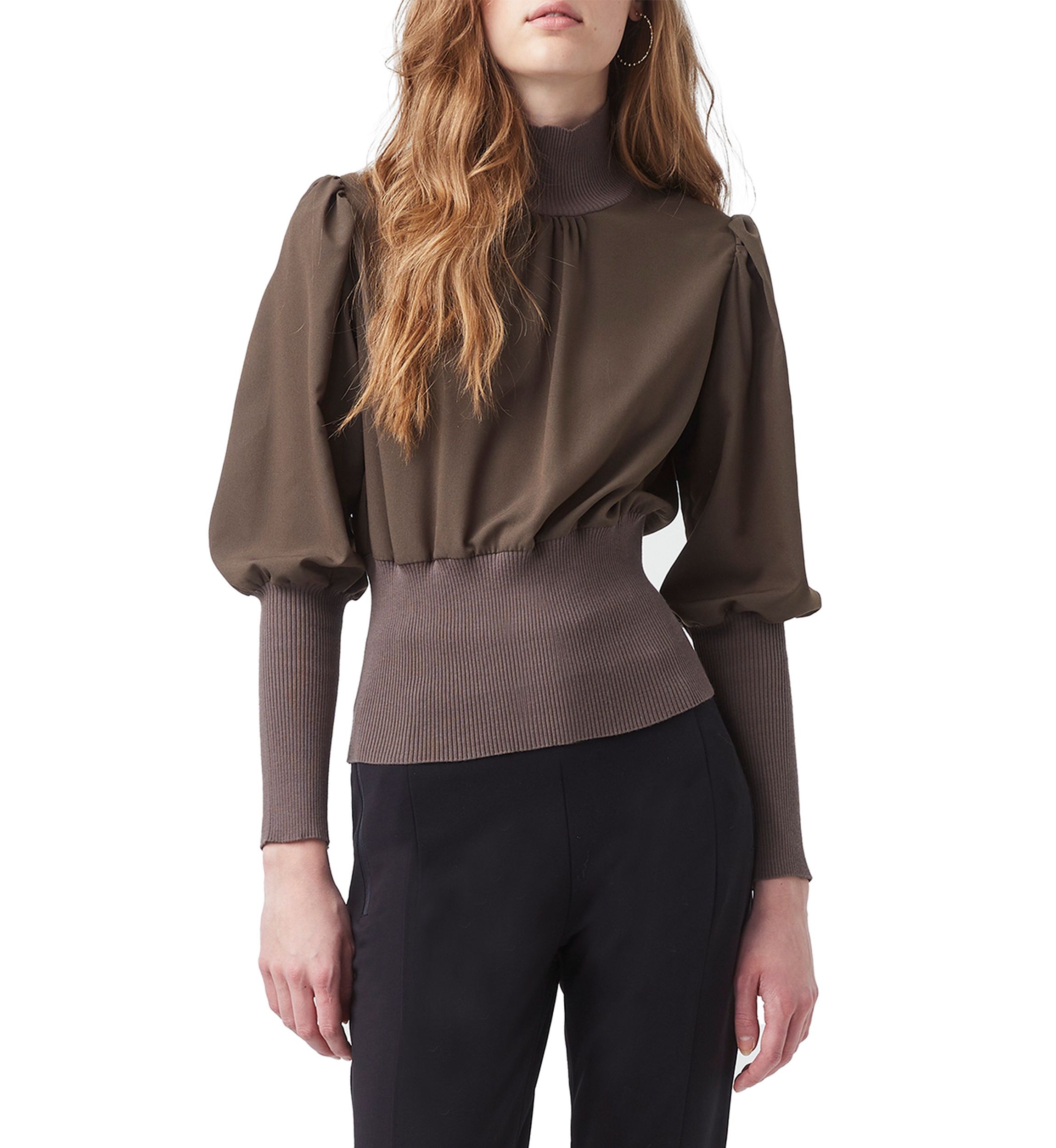 Puff Sleeve Mock Neck Top