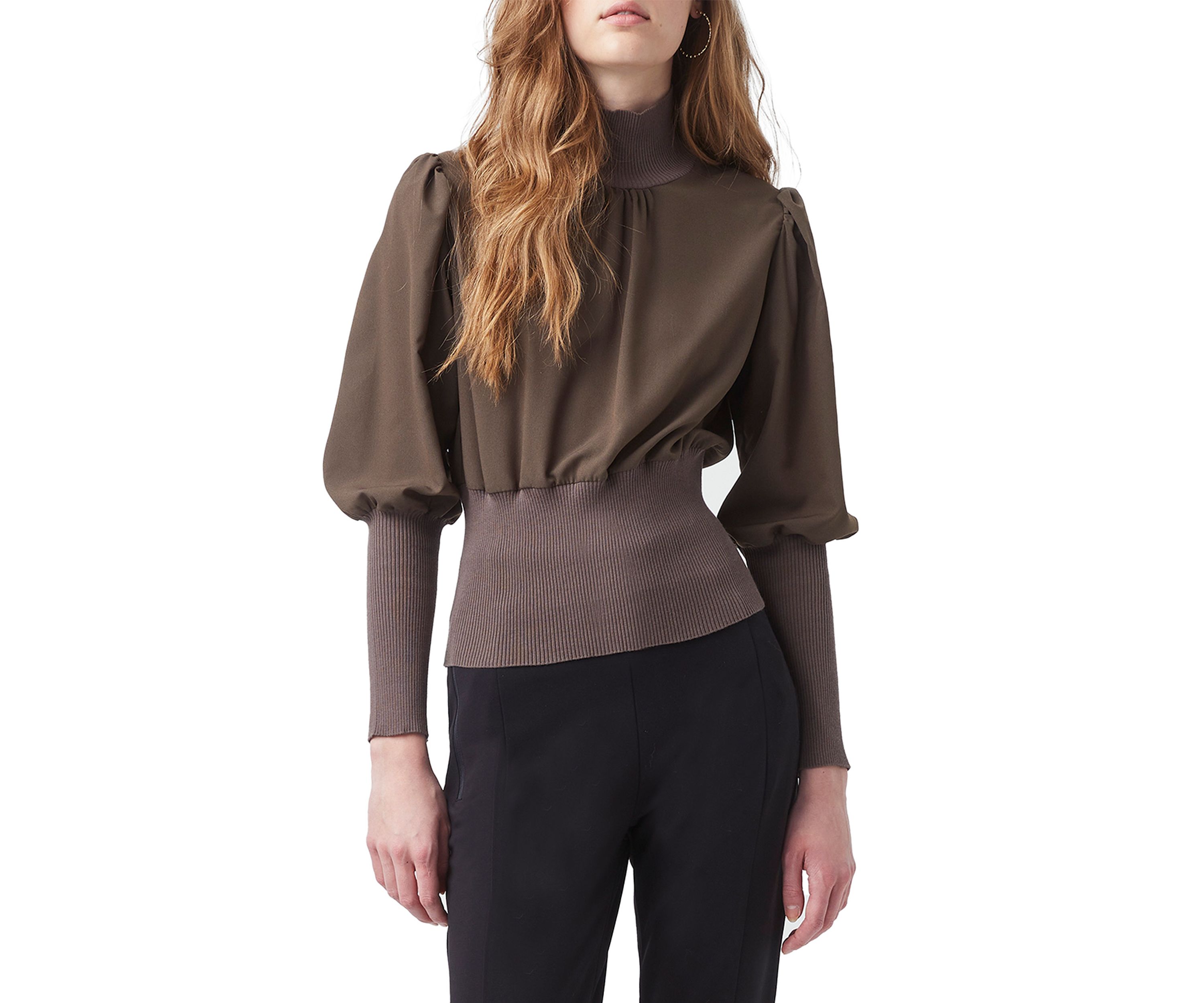 Puff Sleeve Mock Neck Top