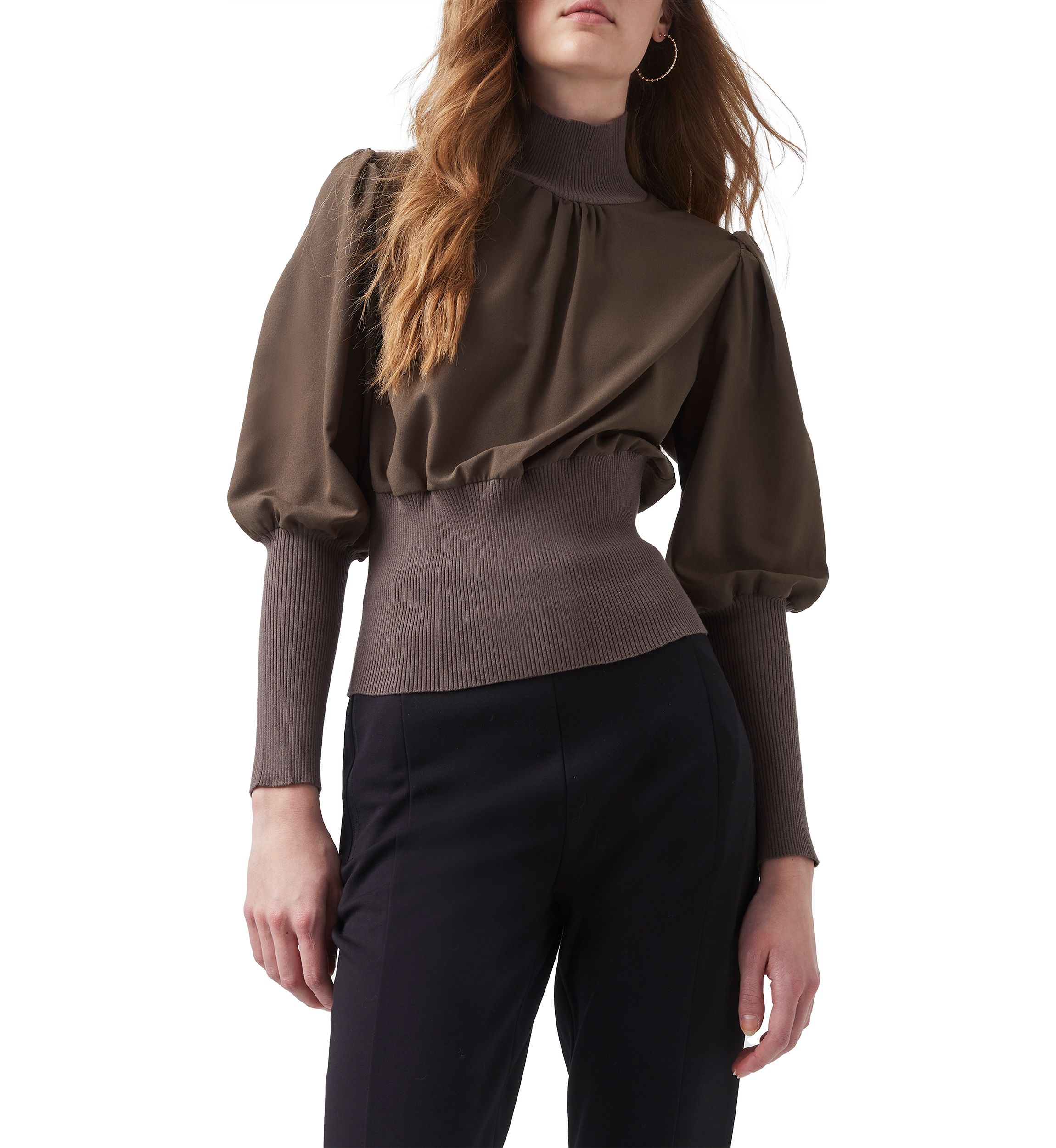 Puff Sleeve Mock Neck Top