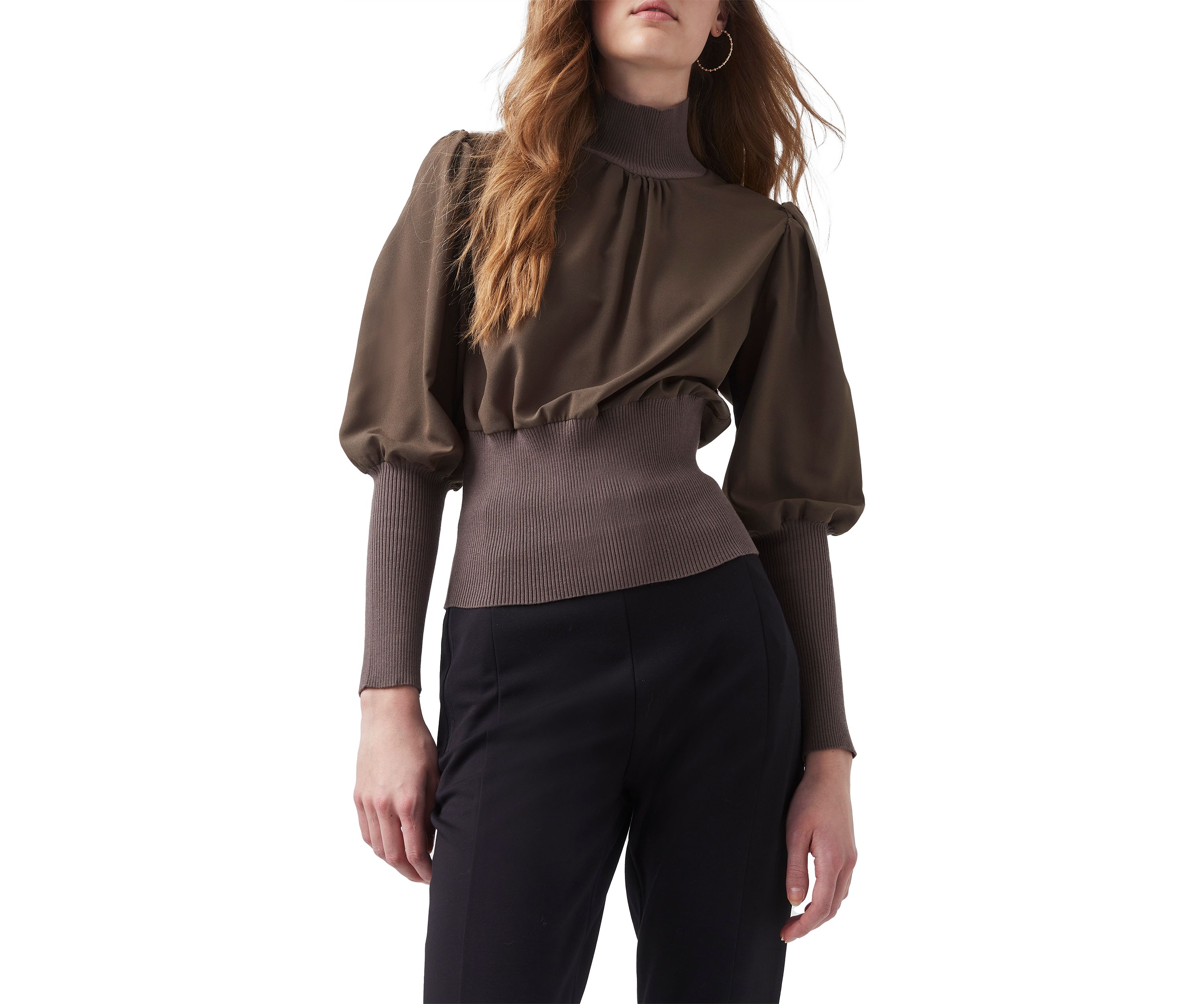 Puff Sleeve Mock Neck Top