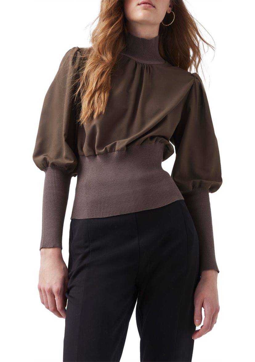 Puff Sleeve Mock Neck Top