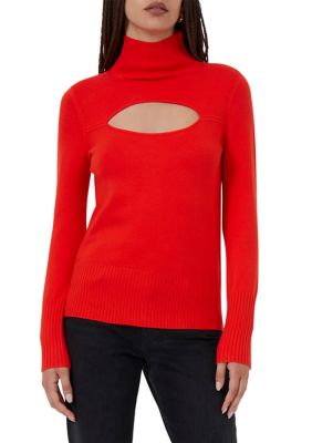 French Connection Women's Baby Soft Cut Out Turtleneck Sweater