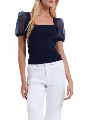 French Connection Short Puff Sleeve Top belk