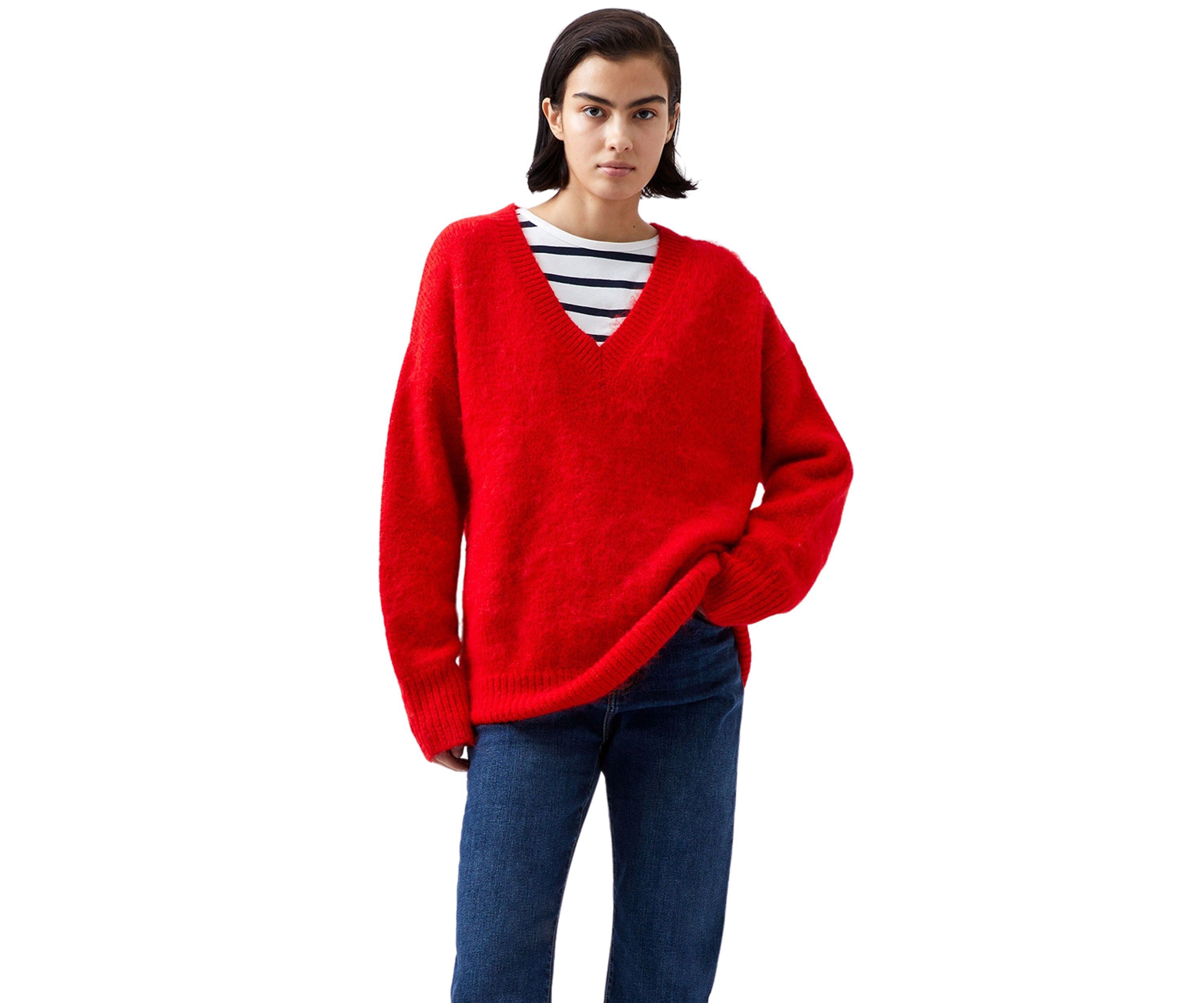 Fluffy Knit V-Neck Jumper
