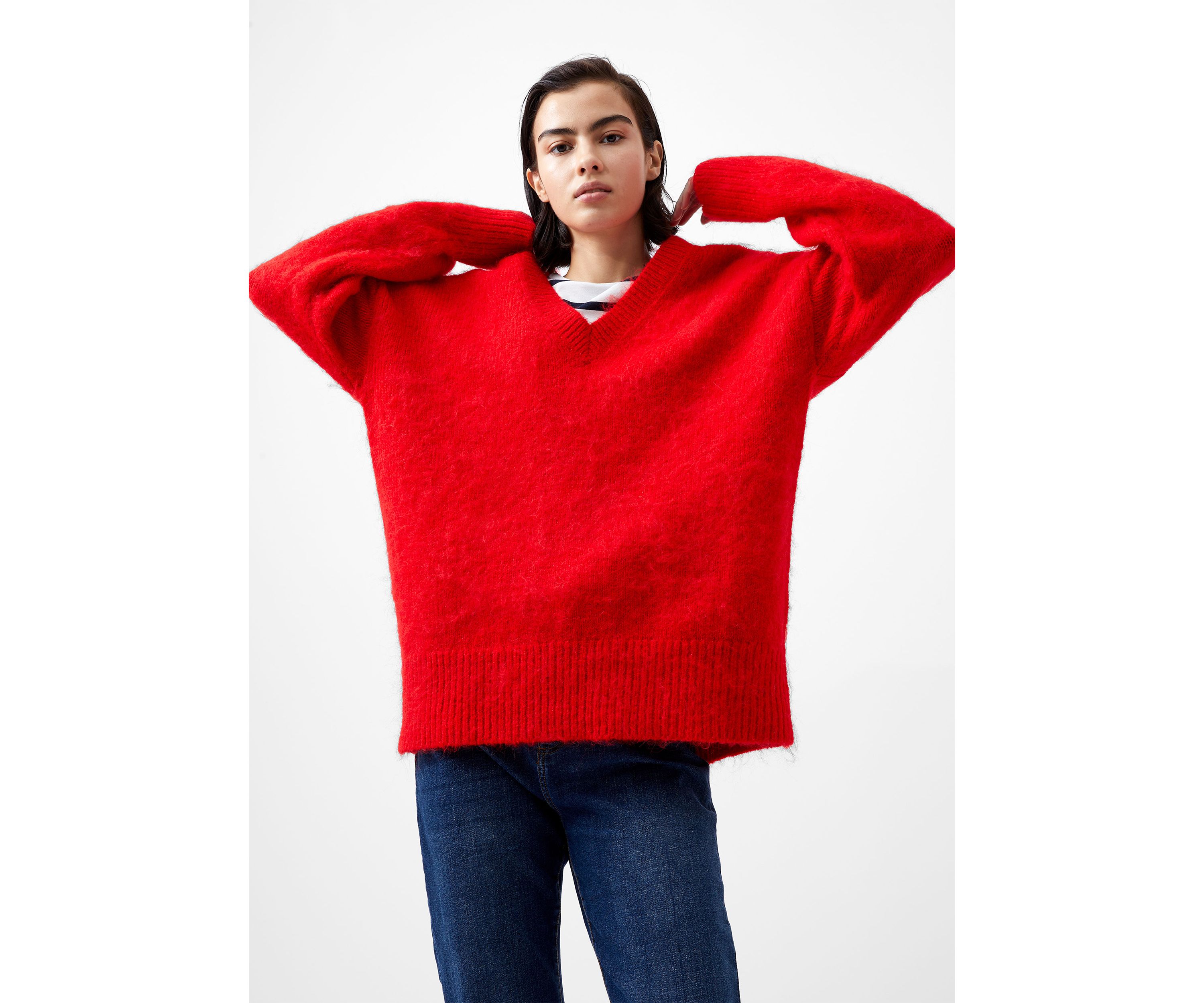 Fluffy Knit V-Neck Jumper