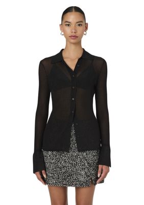 French Connection Women's Lurex Mix Collared Top
