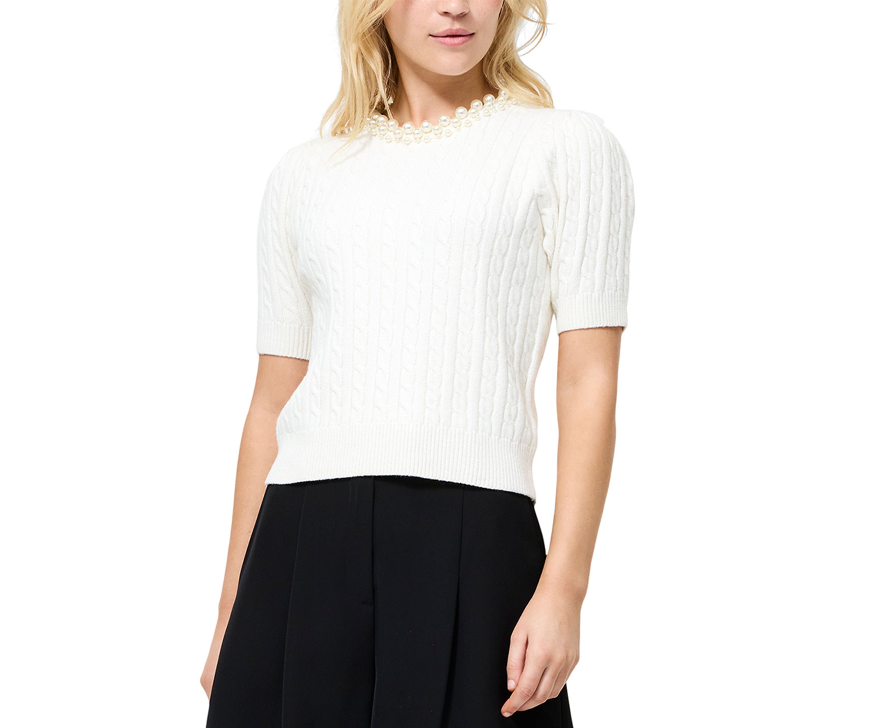 Embellished Neck Short Sleeve Sweater 