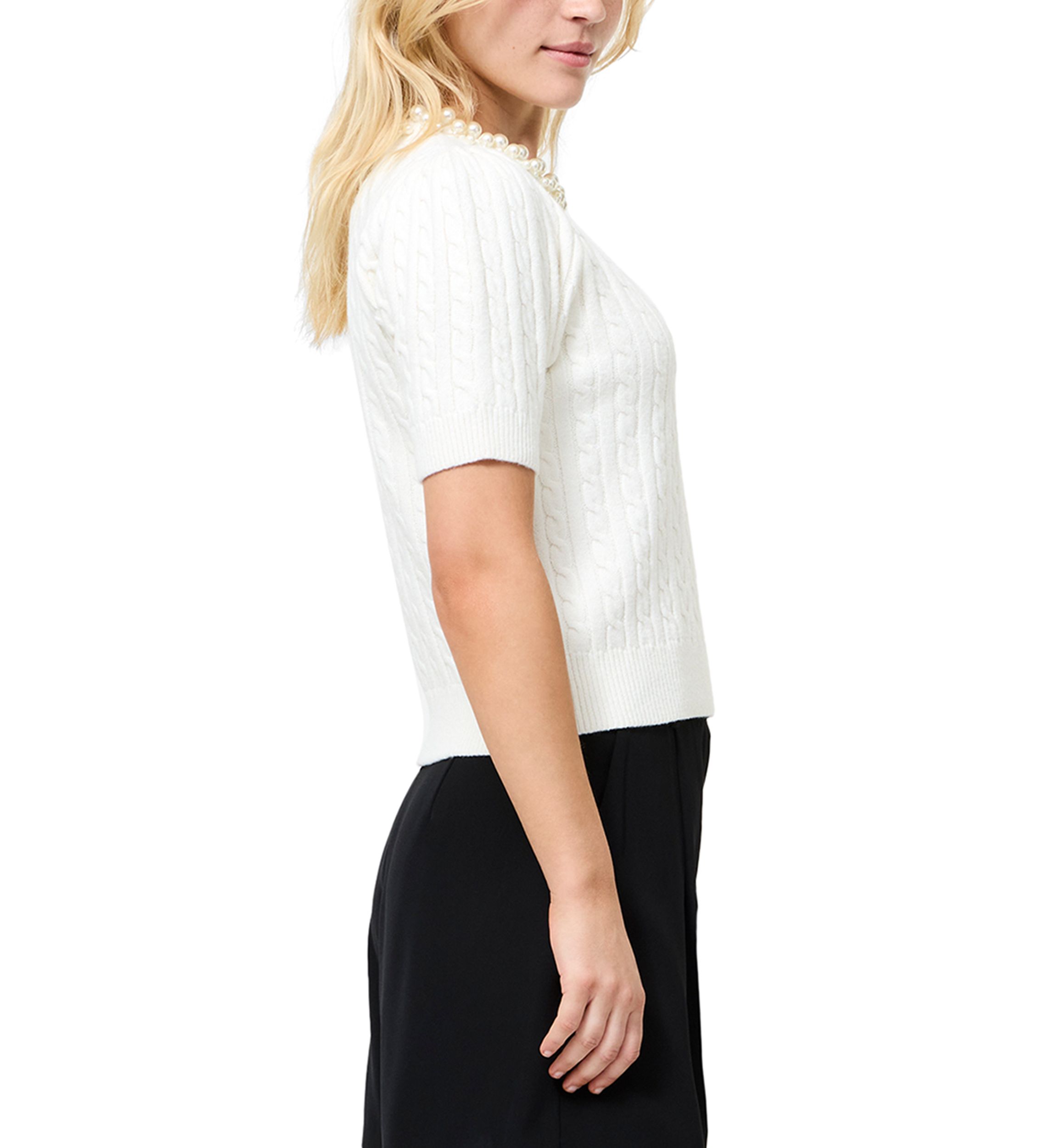 Embellished Neck Short Sleeve Sweater 