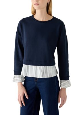 French Connection Women's Fleece Twofer Pullover Sweater, Small