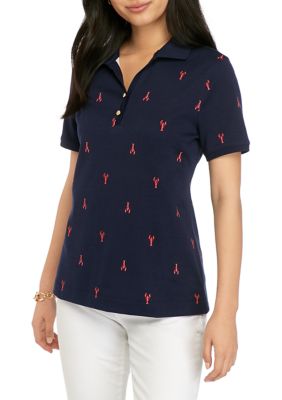 Kim Rogers® Petite Short Sleeve Printed Polo Shirt | belk