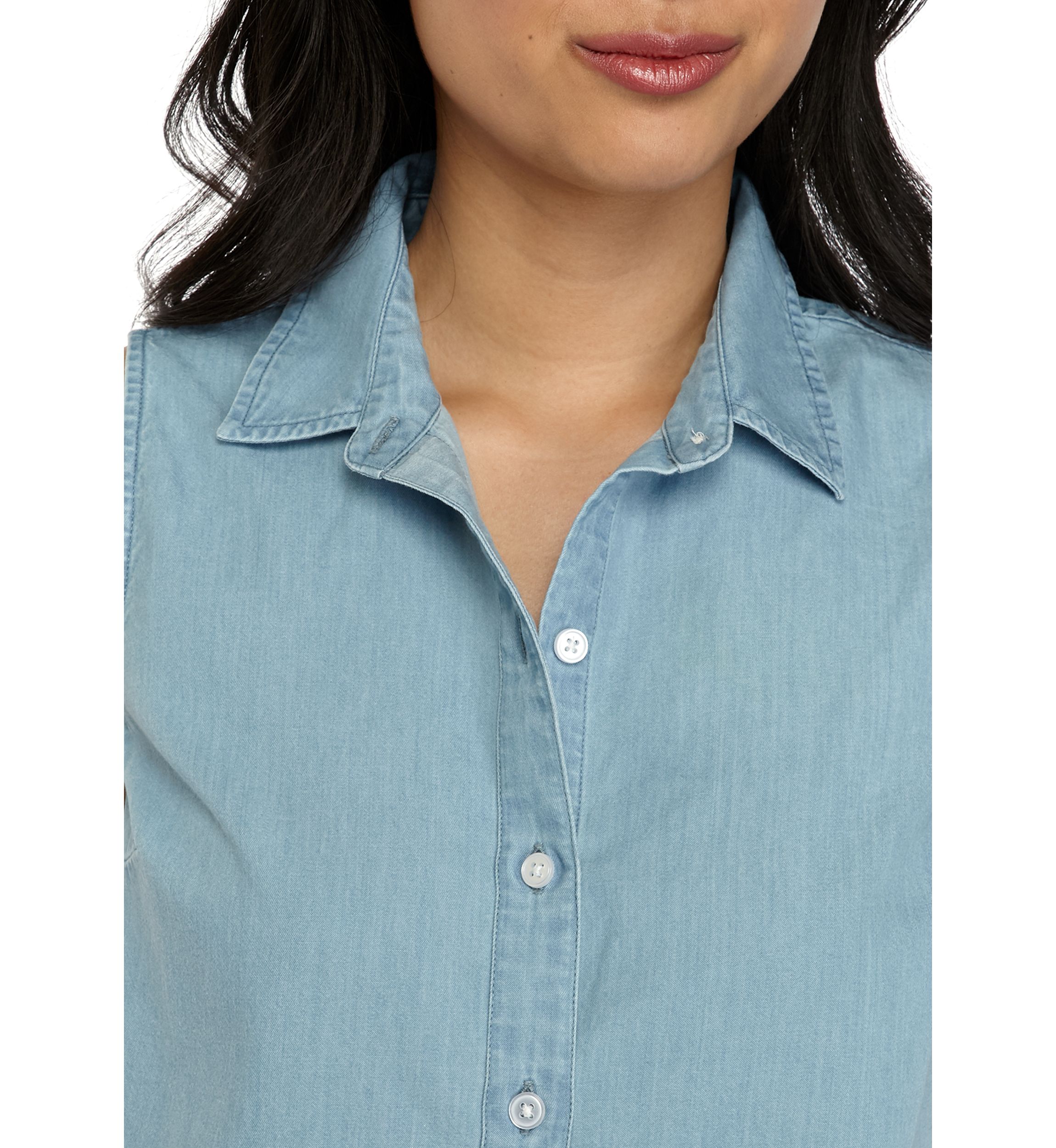 Petite Sleeveless Chambray Button Down Shirt