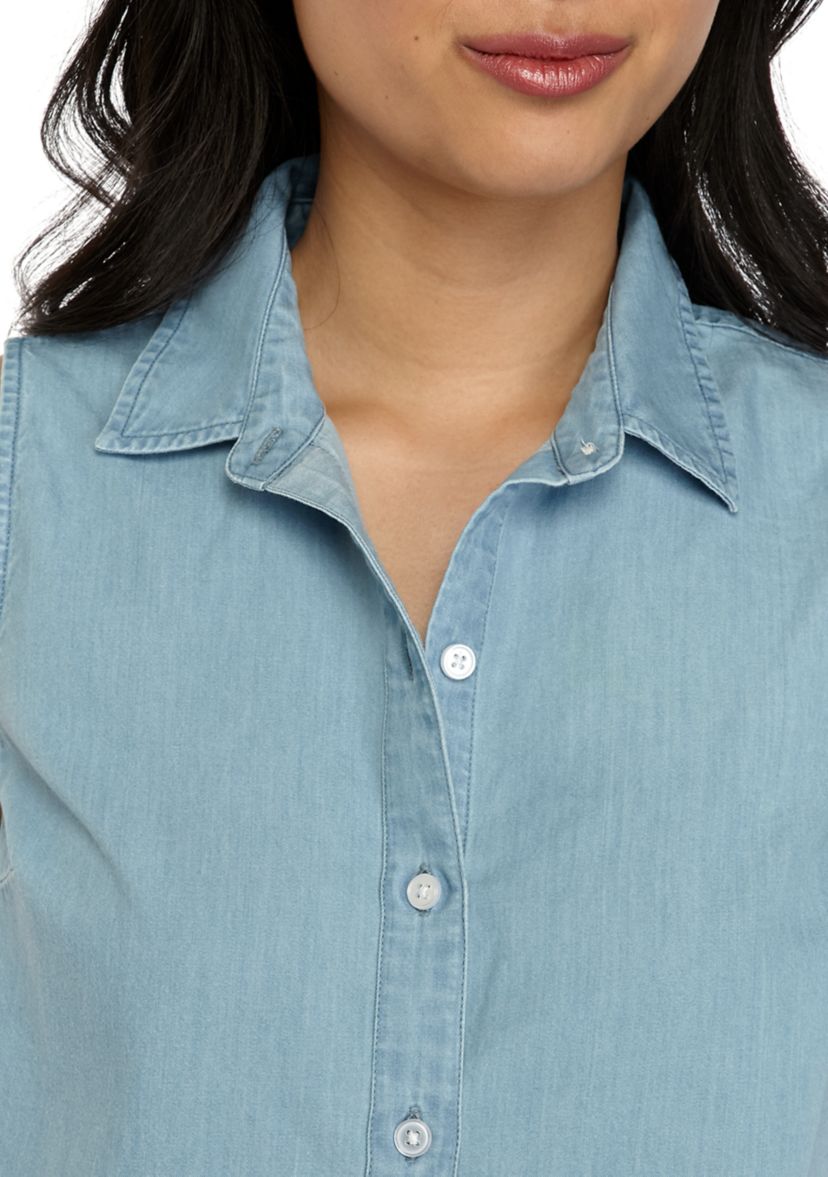 Petite Sleeveless Chambray Button Down Shirt