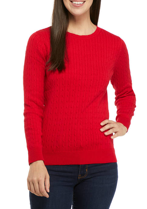 Kim Rogers® Petite Long Sleeve Cable Knit Sweater