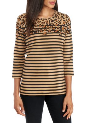 Kim Rogers® Petite Size 3/4 Crew Neck Leopard Print Top | belk