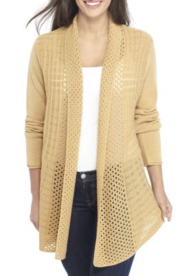 kim rogers textured cardigan with grommet tri