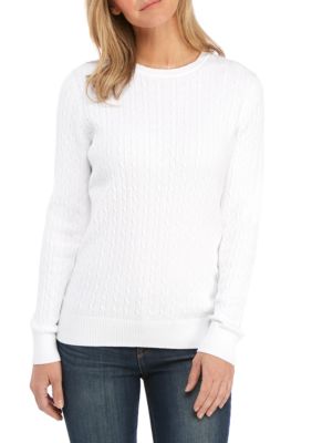 Kim Rogers® Petite Solid Crew Cable Knit Sweater | belk