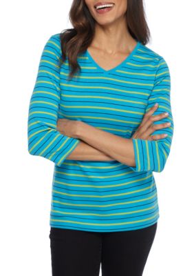 Kim Rogers® Stripe V-Neck Rib Knit Tee