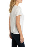 Womens Short Sleeve Embroidered Yoke Top 