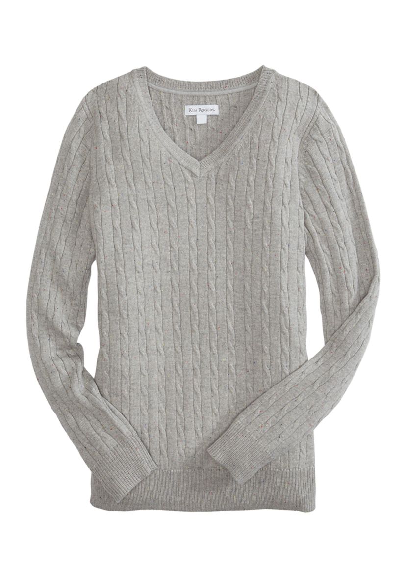 Womens Cable Knit V-Neck Sweater