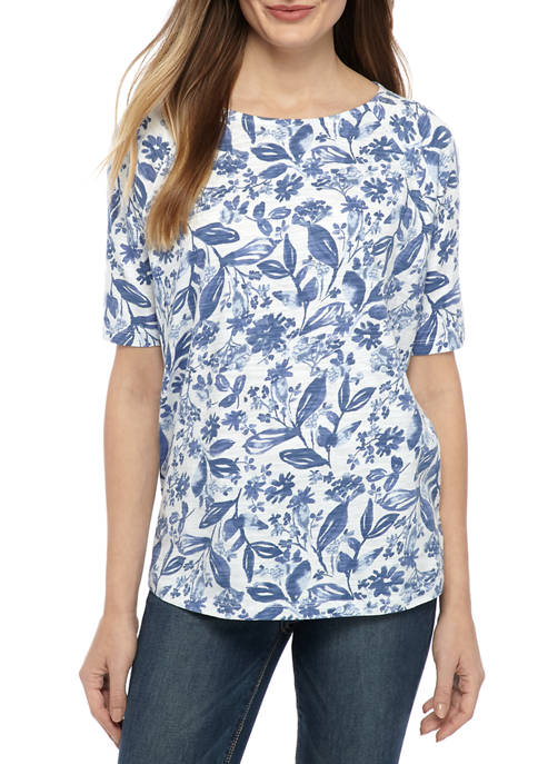 Kim Rogers® Women's Elbow Boat Neck Printed T-Shirt | belk