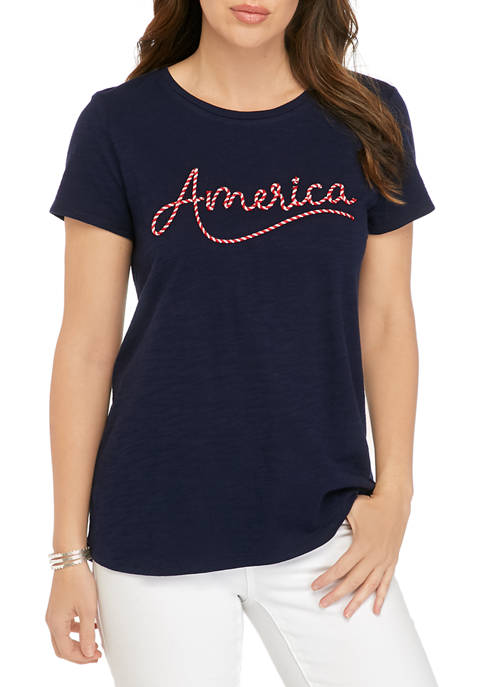 Kim Rogers® Womens Short Sleeve Embroidered Art T-Shirt