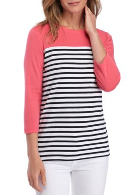 Kim Rogers® 3/4 Sleeve Rib Colorblock Sandy Stripe Top | belk