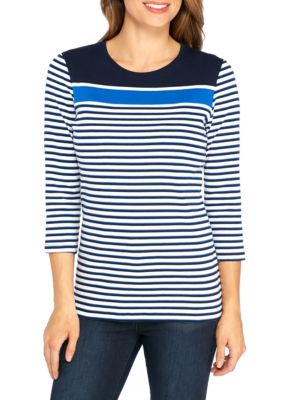 Kim Rogers® Three-Quarter Sleeve Crew Neck Colorblock Top | belk