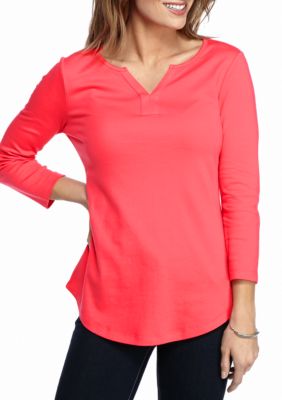 Kim Rogers 3/4 Sleeve Split Neck Knit Top | Belk