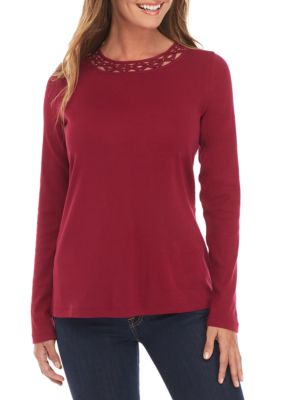 Kim Rogers® Long Sleeve Solid Embellished Neck Top | belk