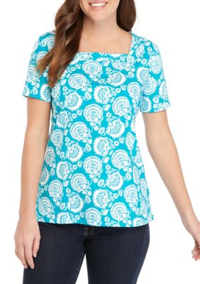 Kim Rogers® Short Sleeve Square Neck Floral Print Top | belk