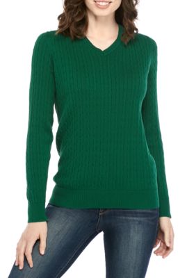 beaded long sleeve cable knit sweater