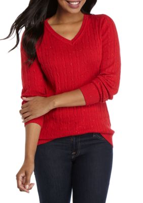 beaded long sleeve cable knit sweater