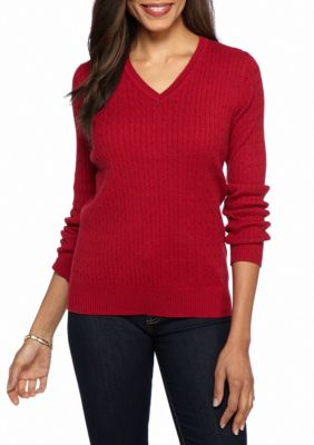 Kim Rogers® Cable Knit V-Neck Sweater | Belk