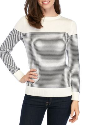 Kim Rogers® Cable Crew-Neck Stripe Sweater | belk