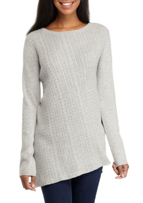 Kim Rogers® Long Sleeve Cable Asymmetric Heather Sweater | belk