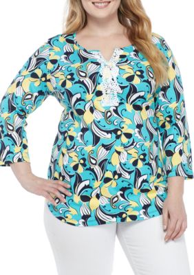 Kim Rogers® Plus Size Three Quarter Sleeve Floral and Lace Tunic Shirt ...