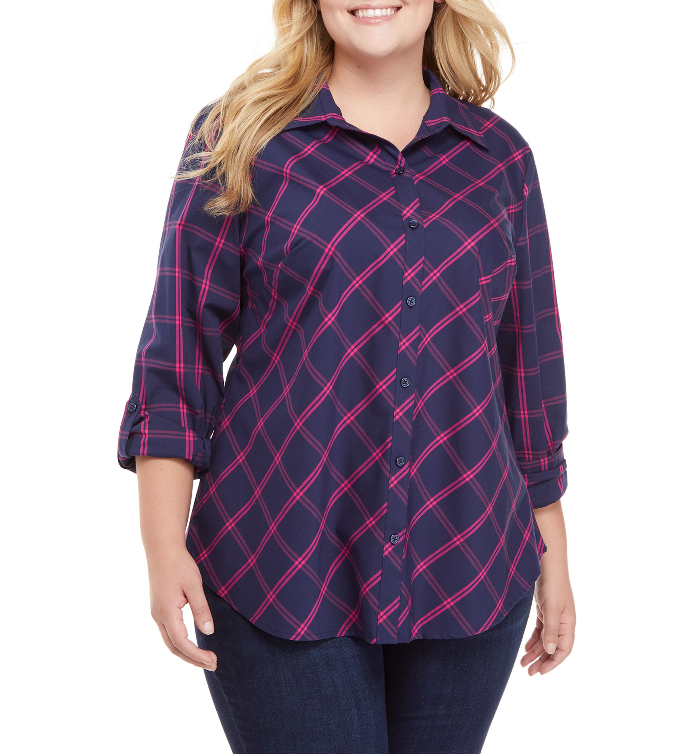 Plus Size Roll Tab Button Up Top 