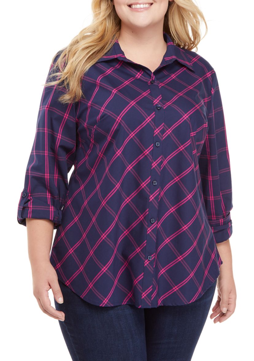 Plus Size Roll Tab Button Up Top 