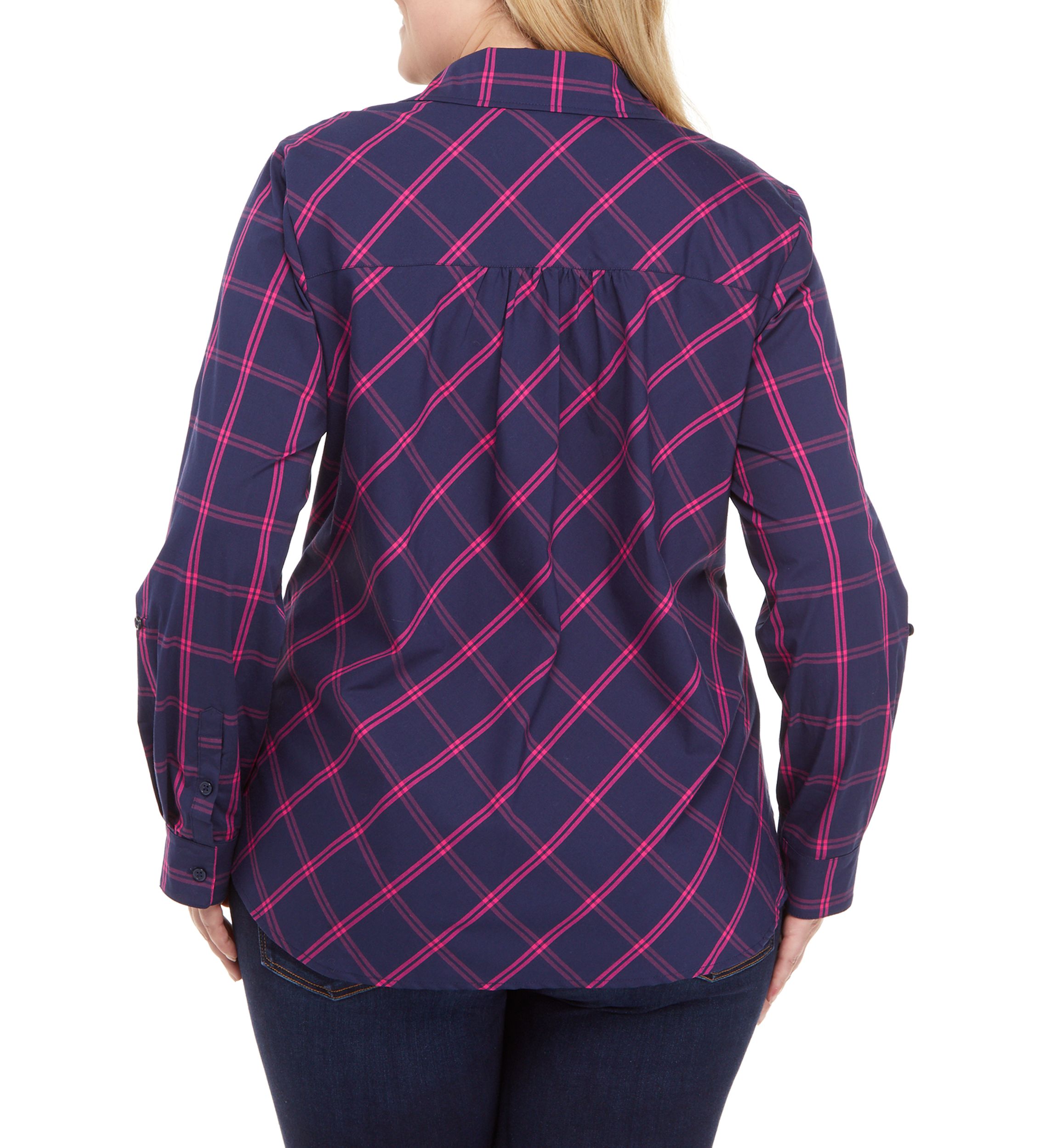 Plus Size Roll Tab Button Up Top 